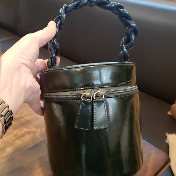 Vintage Dark Green Round Zipped Handled Case 6.5" x 6.5" - Picture 3 of 5